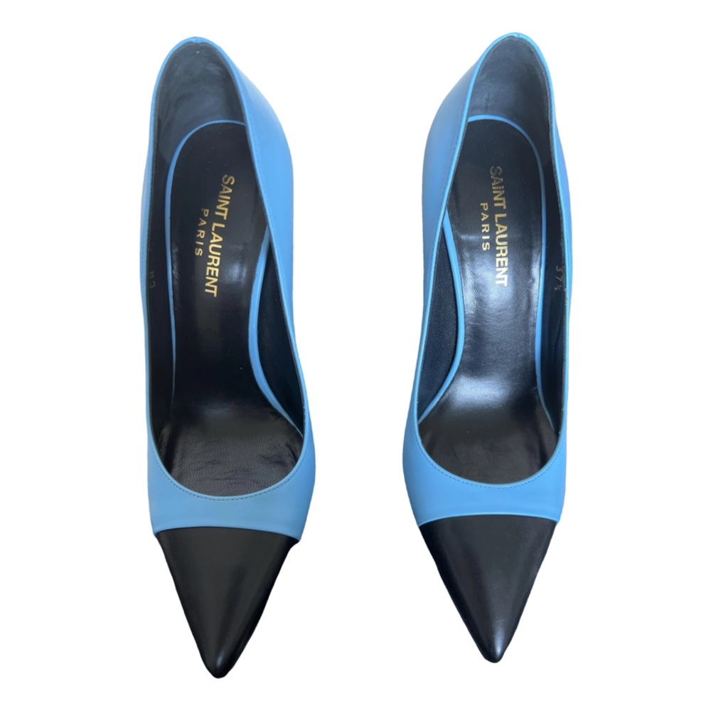 Saint Laurent Sky Blue and Black Pointed Heels